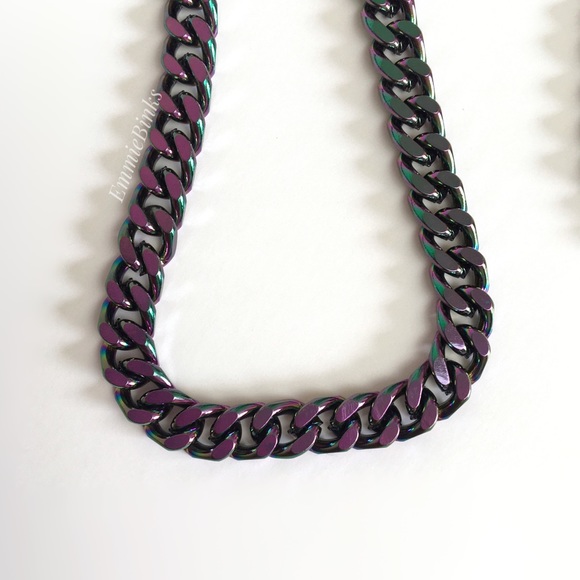New Oil Slick Chain Link Necklace | Iridescent Miami Cuban Chain | Unisex - Picture 4 of 16